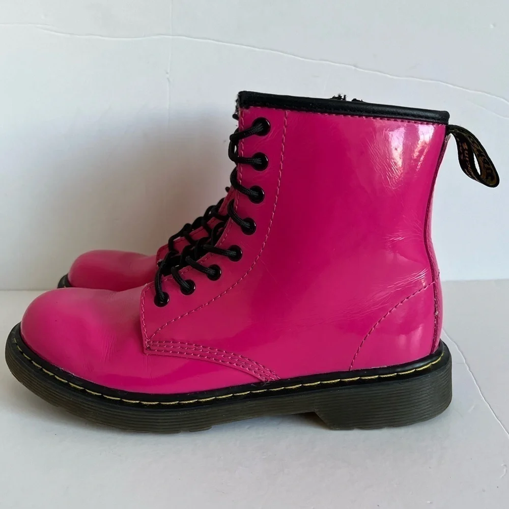 Dr Martens Delaney Hot Pink Patent Leather Boots Size 3
